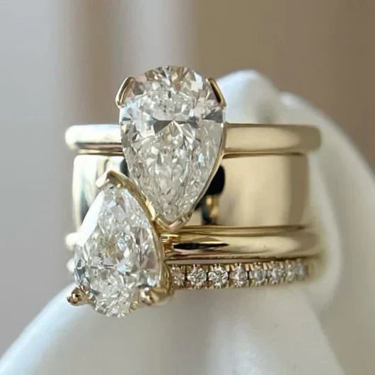 Vintage Ring met Dubbele Druppel in Zirkonia