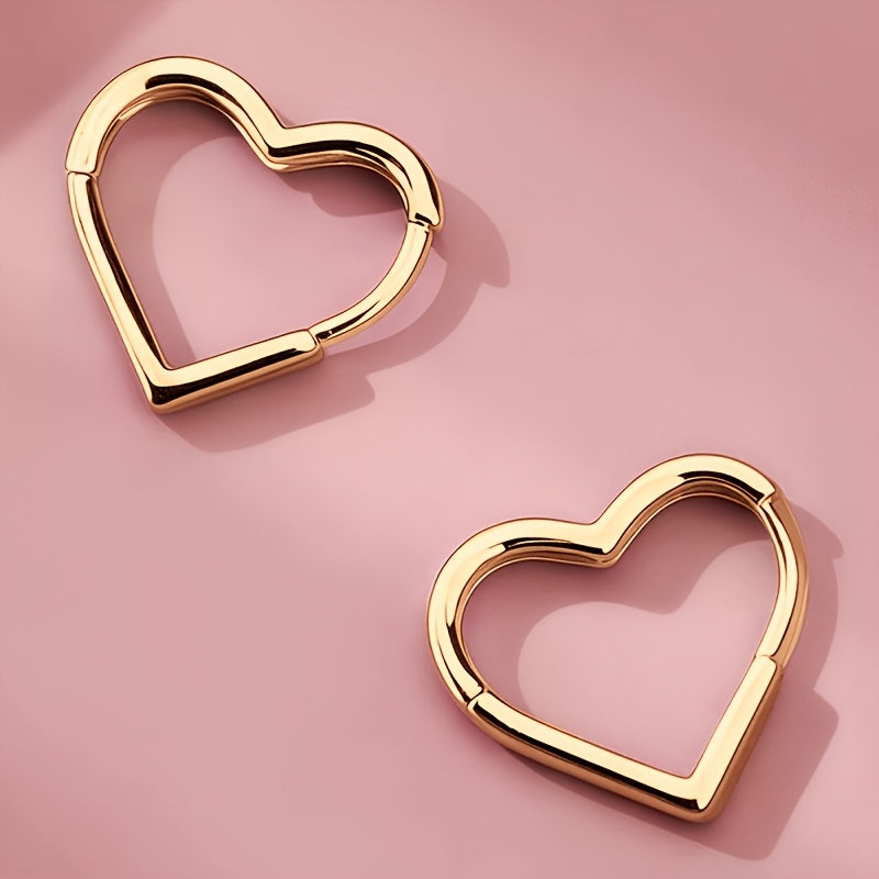 Gold Heart-Shaped Stainless Steel Earrings