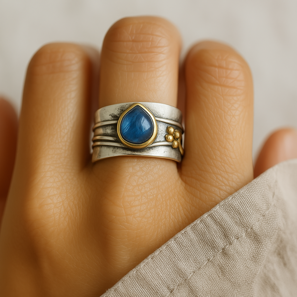 Vintage Blue Sapphire Ring in Gold-Plated Silver