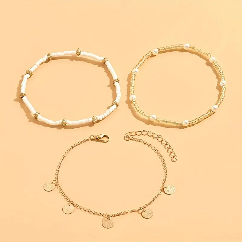 Gold 3-Piece Anklet Set