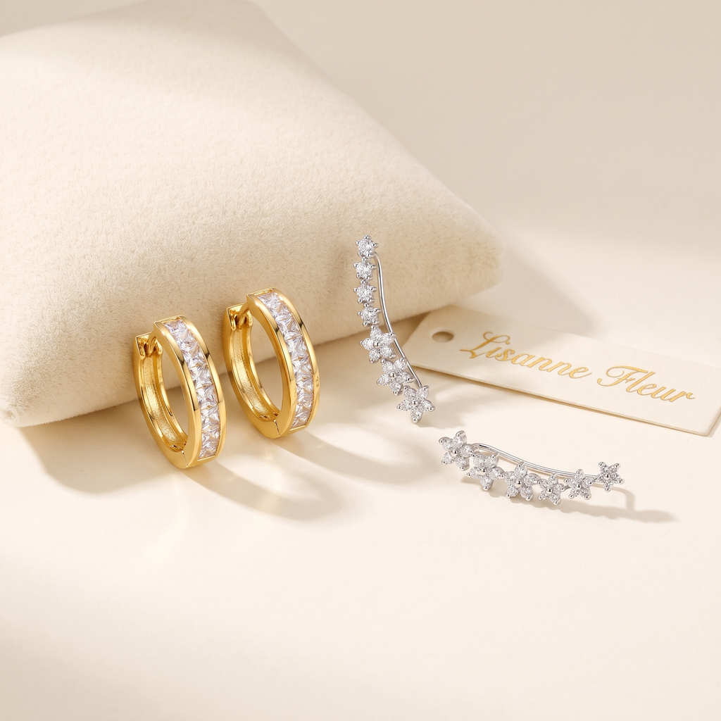 Bundel: Chique gouden en kristallen creolen + Tijdloze bloemenoorbellen