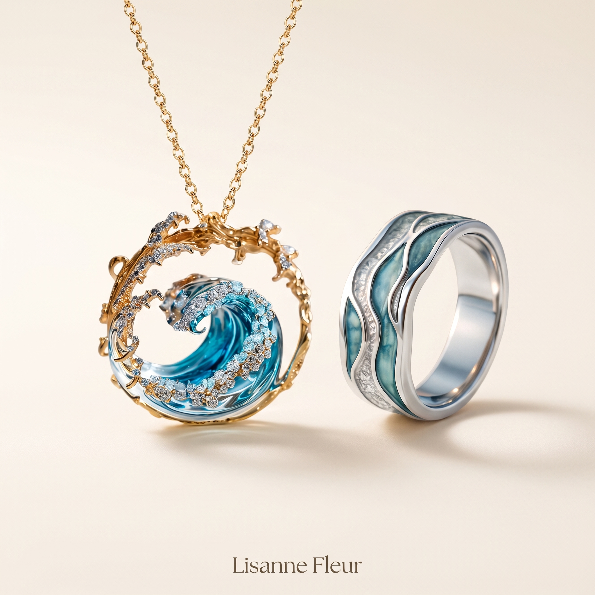 Bundel: Belofte van de Oceaan Ketting + Turquoise Golven Ring van Zilver