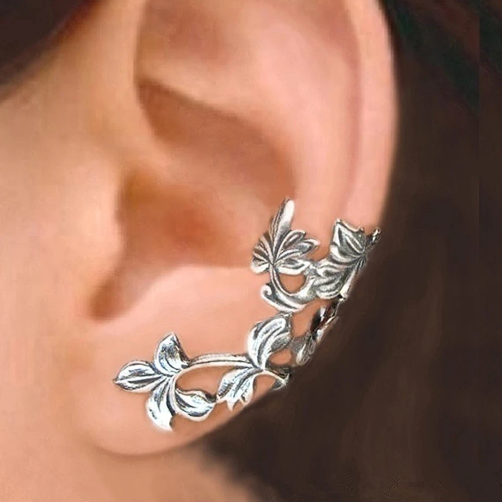 Vintage silver leaf-shaped earrings