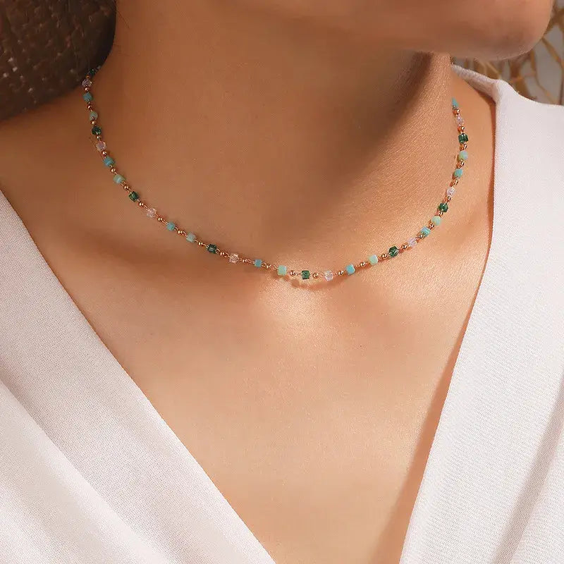 Gold-Plated Necklace with Multicolor Pebbles