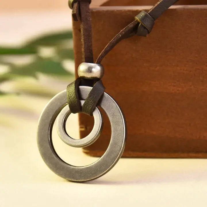 Vintage Stijl Leren Collier Verzilverd