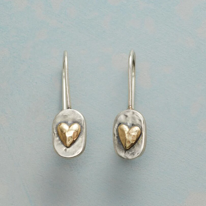 Heart-shaped earrings in silver and gold