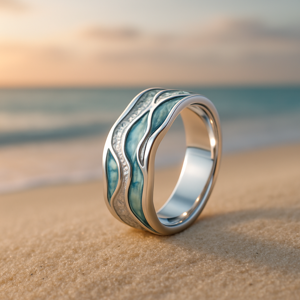 Bundel: Turquoise Golven Ring van Zilver + Armbandenset met turquoise kralen