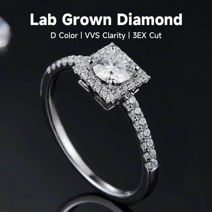 Rhodium Plated Elegant Wedding Shiny Diamond Geometric Lab-grown Diamonds Rings