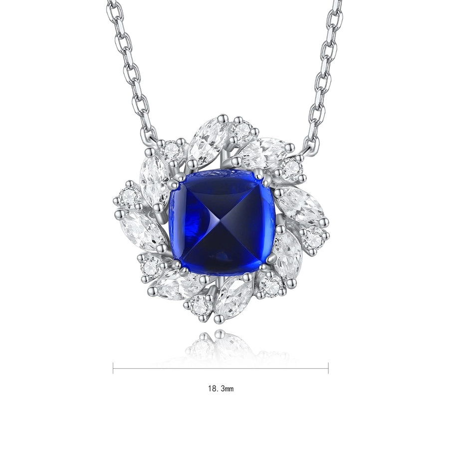 Elegant Flower Silver Pendant Necklace, Sapphire and Zircon