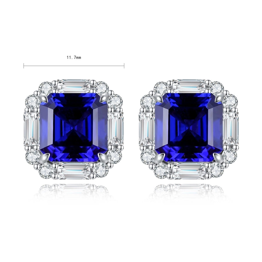 Elegant Square Asscher Cut Stud Earrings, Sapphire