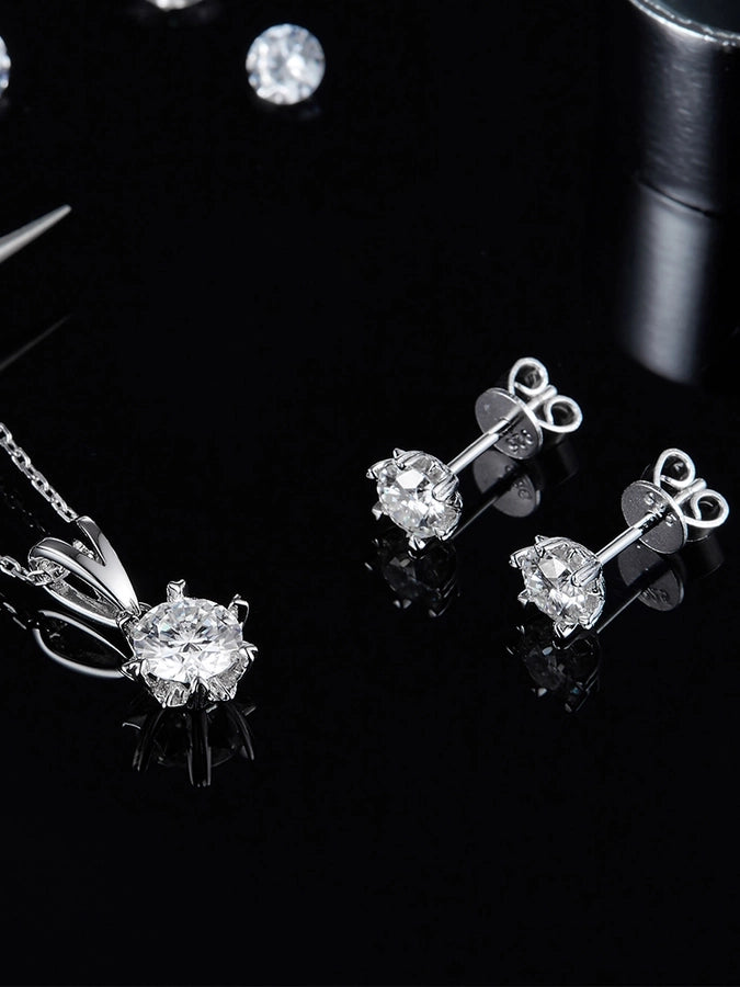 Glamorous Snowflake Earrings and Necklace, Lab-Grown Diamond