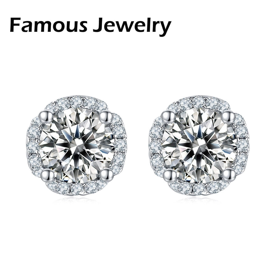 Sterling Silver Luxurious Round Square Lab-grown Diamonds Ear Studs