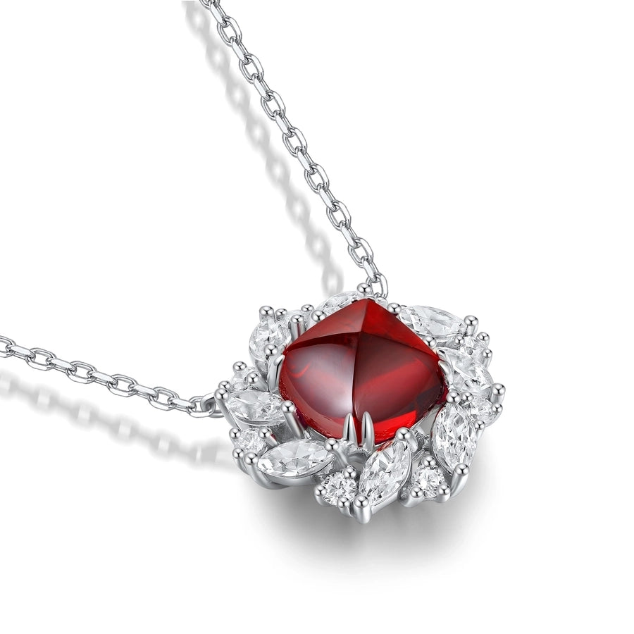 Shiny Leaf and Flower Pendant Necklace, Ruby