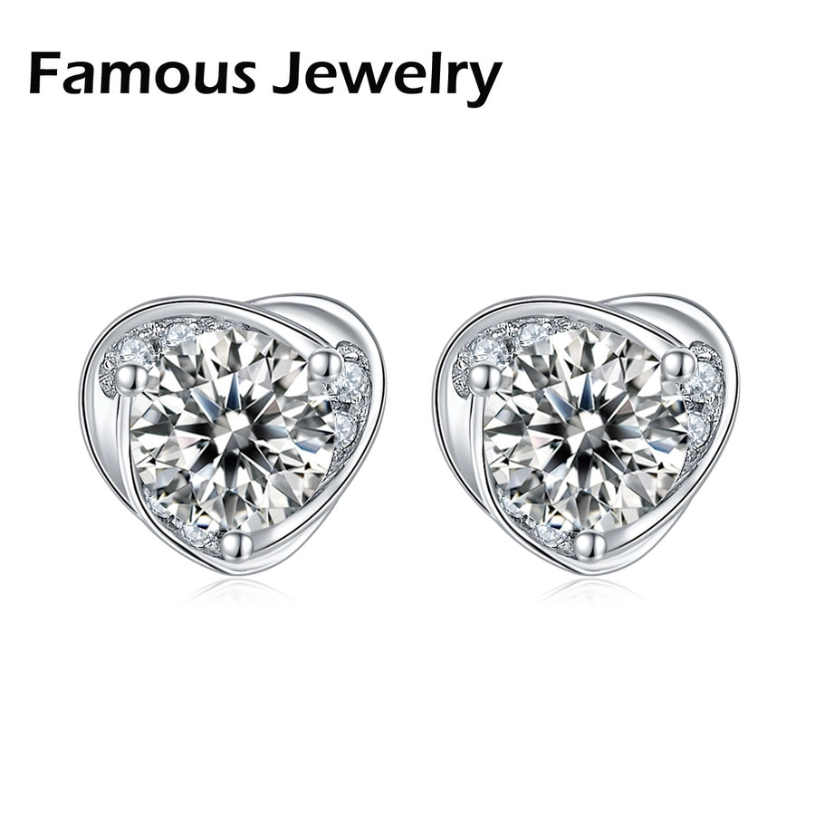 Sterling Silver Luxurious Round Square Lab-grown Diamonds Ear Studs