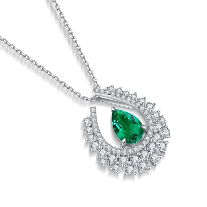 Elegant Geometric Silver Necklace, Emerald