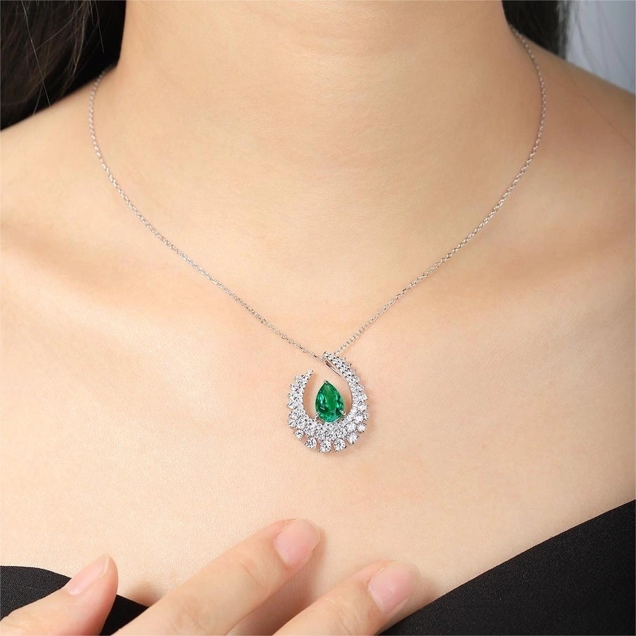 Elegant Geometric Silver Necklace, Emerald