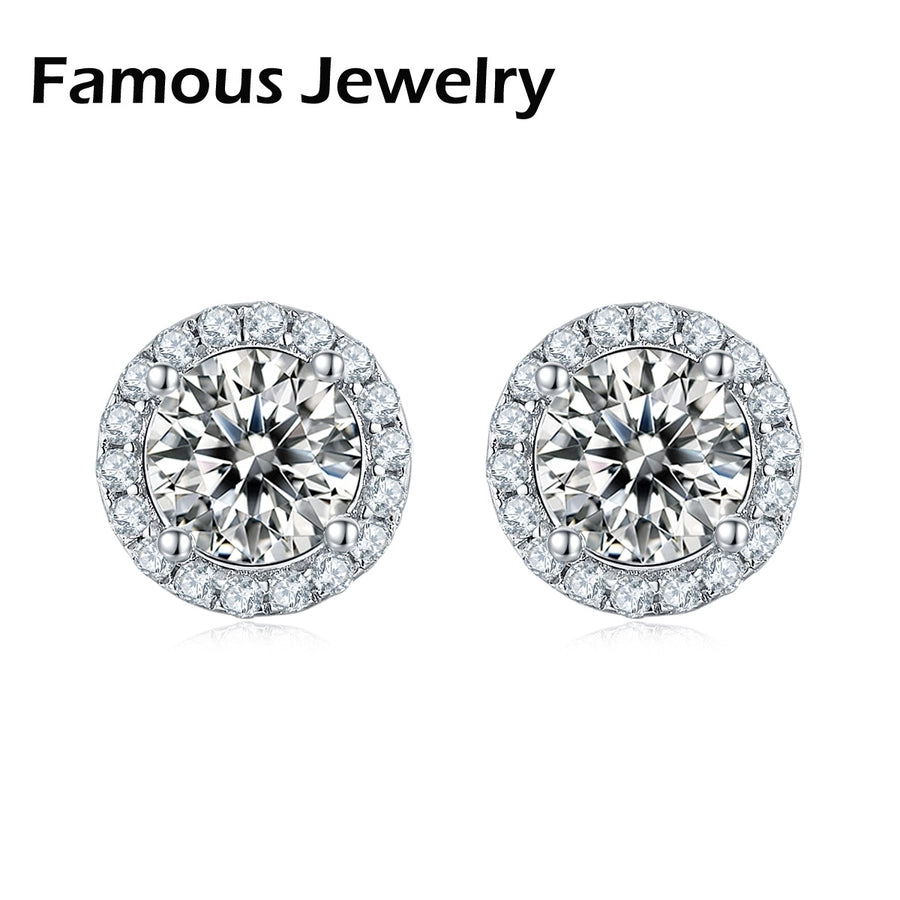 Sterling Silver Luxurious Round Square Lab-grown Diamonds Ear Studs