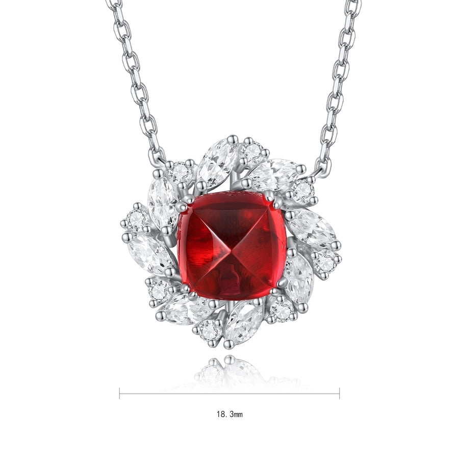 Shiny Leaf and Flower Pendant Necklace, Ruby