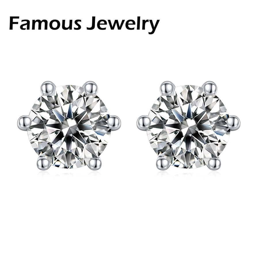 Sterling Silver Luxurious Round Square Lab-grown Diamonds Ear Studs