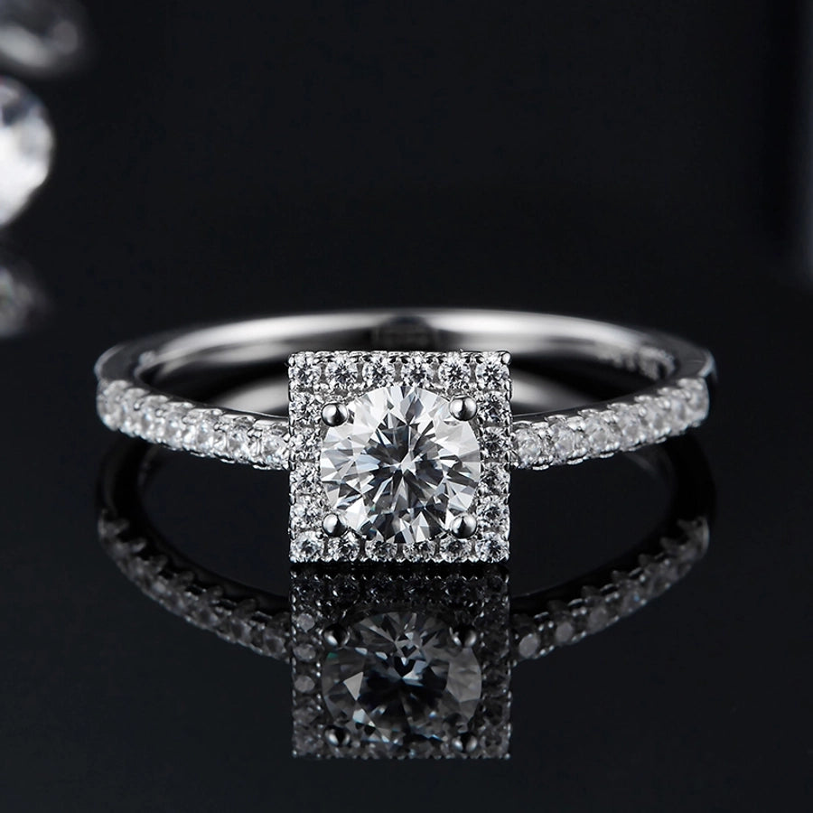 Rhodium Plated Elegant Wedding Shiny Diamond Geometric Lab-grown Diamonds Rings